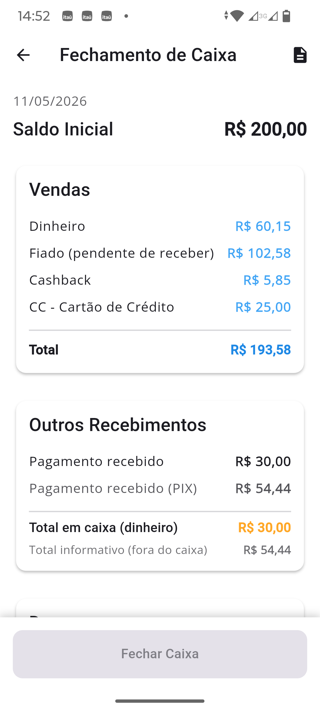 Tela de fiado no aplicativo AppCo