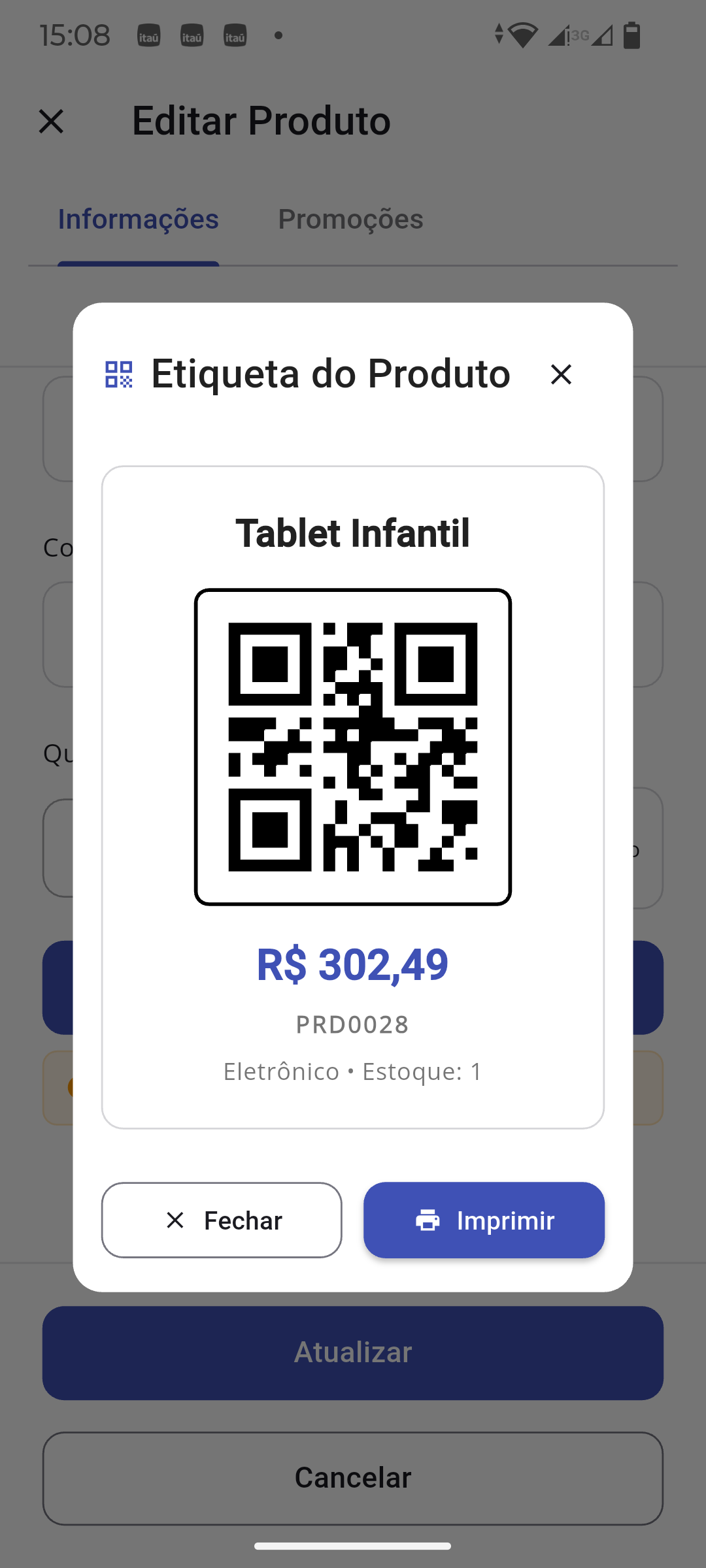 Tela de estatísticas do produto no aplicativo AppCo