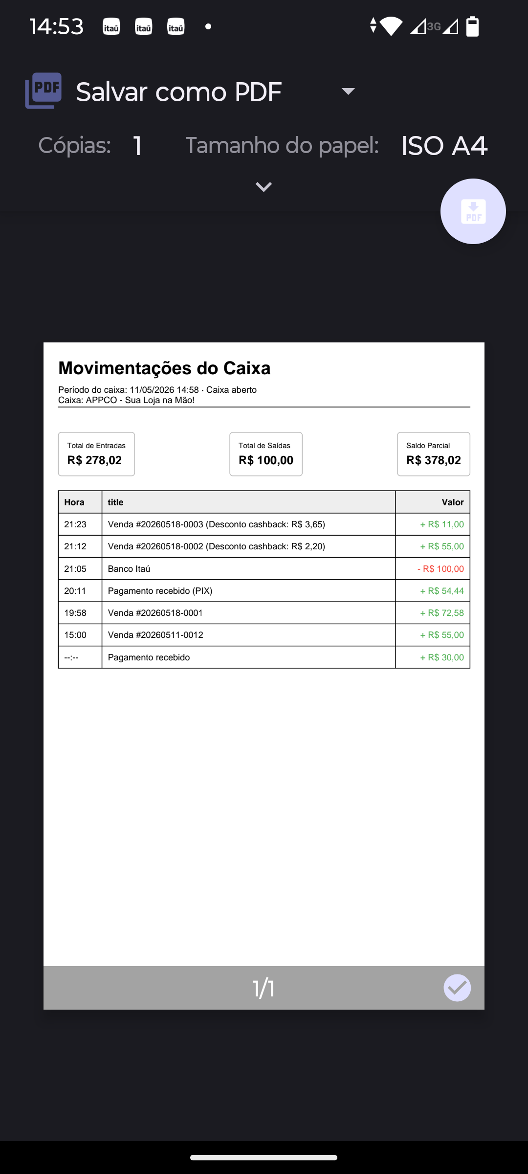 Tela de relatórios gerais no aplicativo AppCo